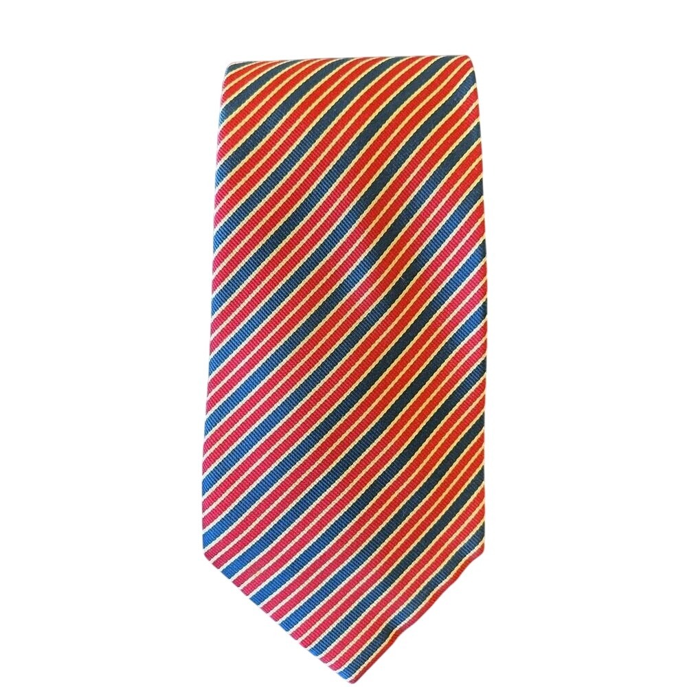 Penhaligon's London‎ 100% Silk Necktie Tie Navy Blue/Gold/Red Stripe